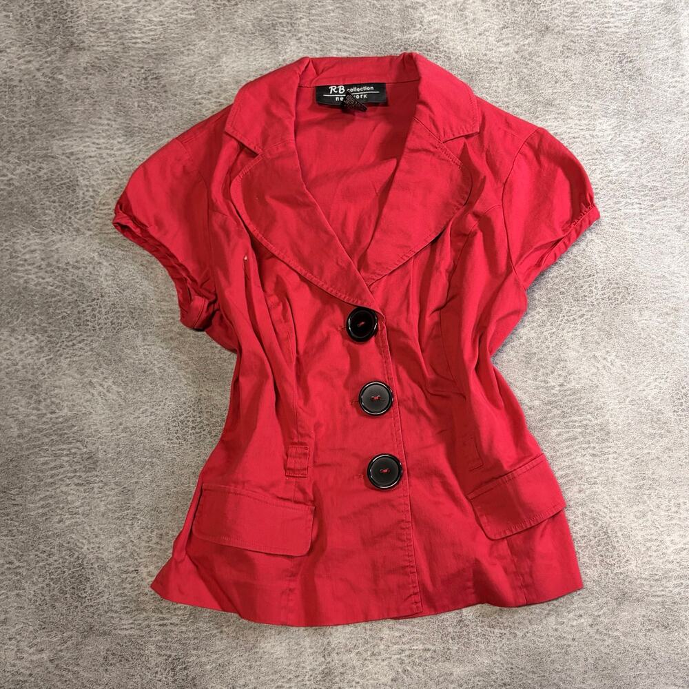 Vintage Red Chunky Button Structured Blouse